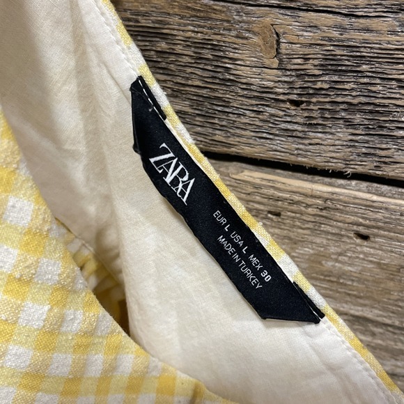 ZARA Yellow‎ White Women's Gingham Ruffle Tank Top Tie Back Size L - Picture 5 of 5
